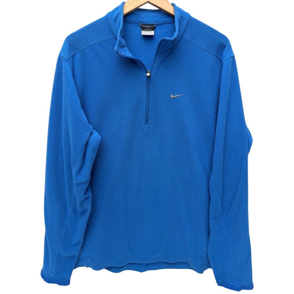 Nike Therma Fit Quarter Zip Pullover Mens Large Blue Fleece Swoosh Athletic